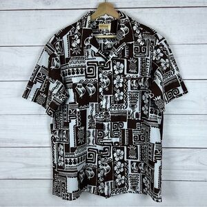 Vintage 50s 60s Arnold Christensen Hawaiian Aloha Shirt Men's XL Brown